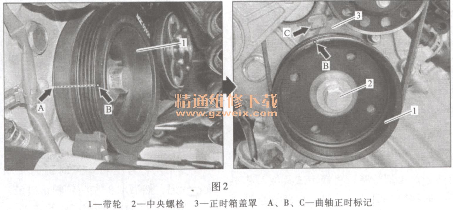 奔驰smart fortwo(1.0l 132. 9)发动机正时校对方法
