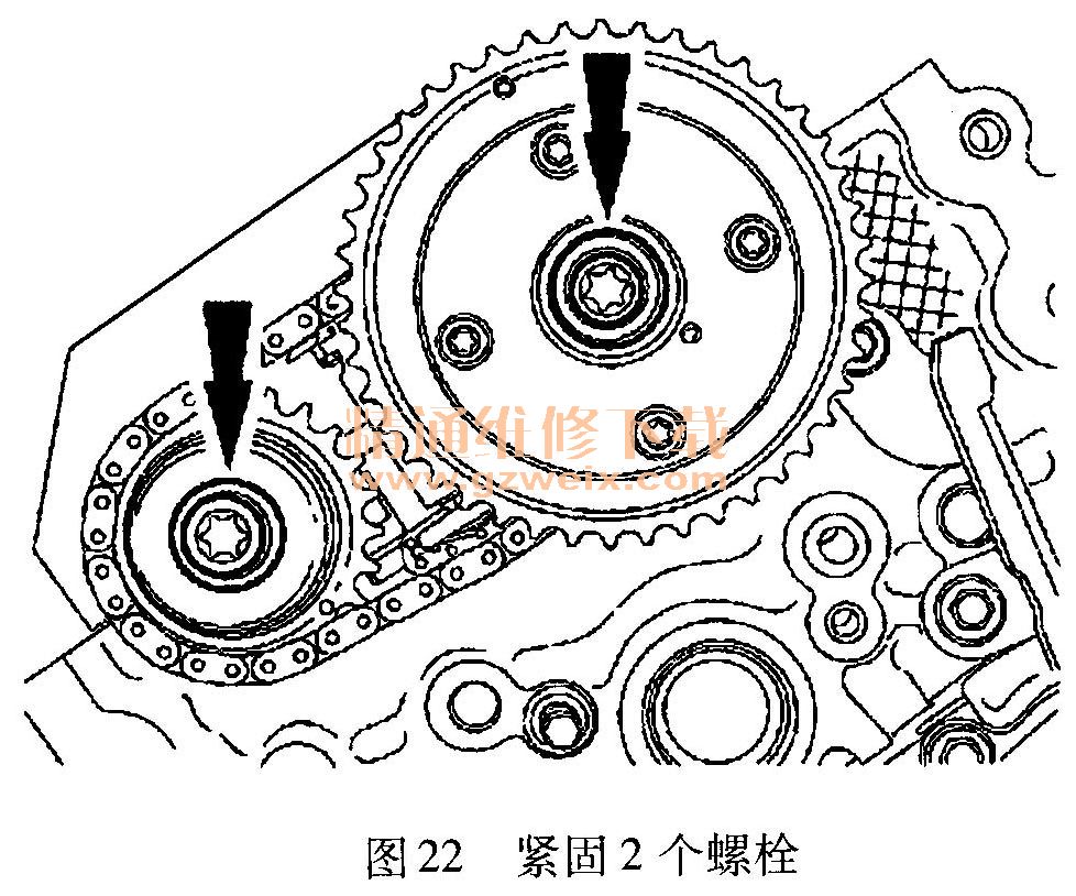 )拆卸右侧次级正时链条张紧器内插入的限位销,如图23所示.-福特高清图片