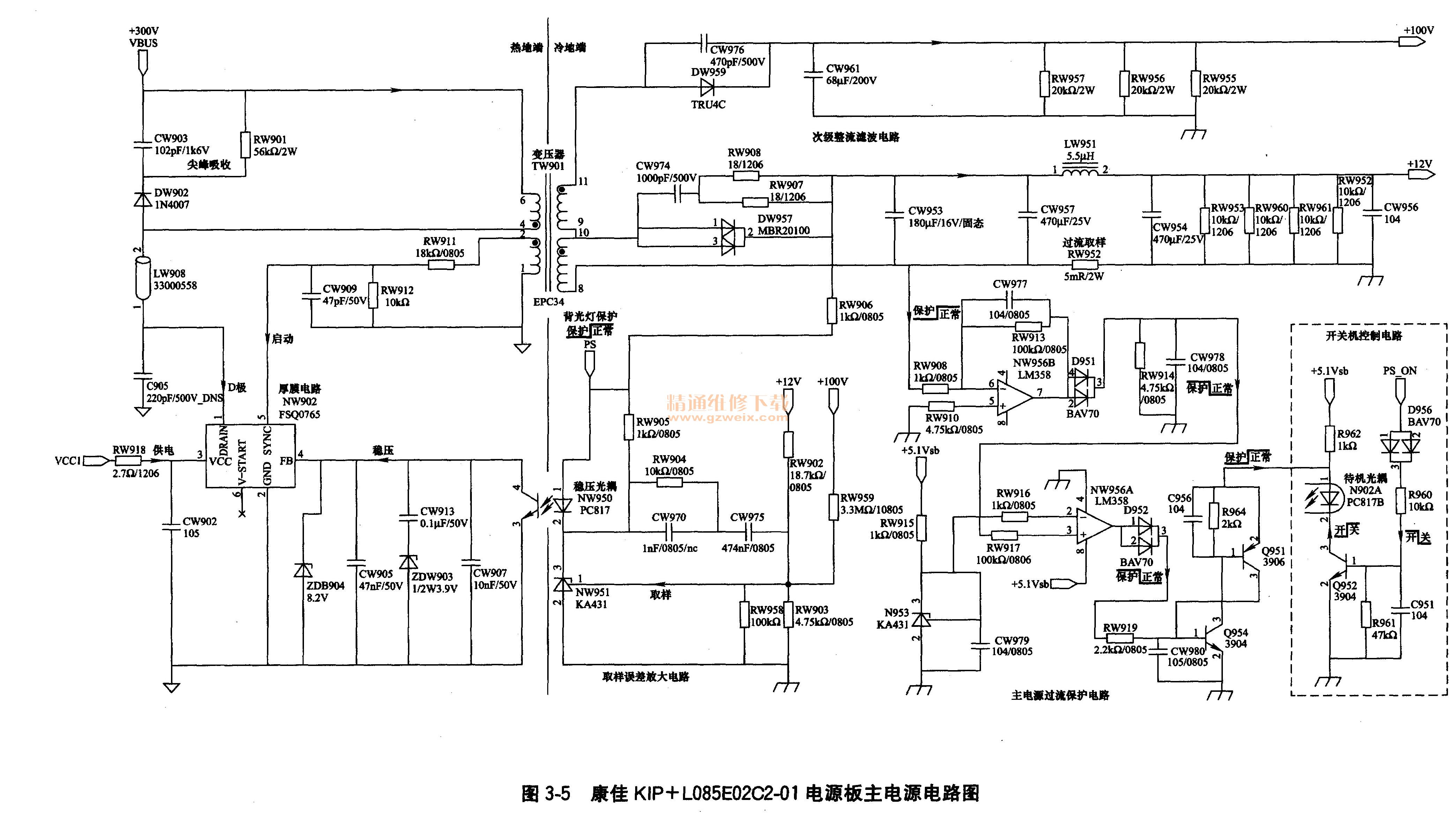康佳KIP+L085E02C2-01电源板主电源电路图
