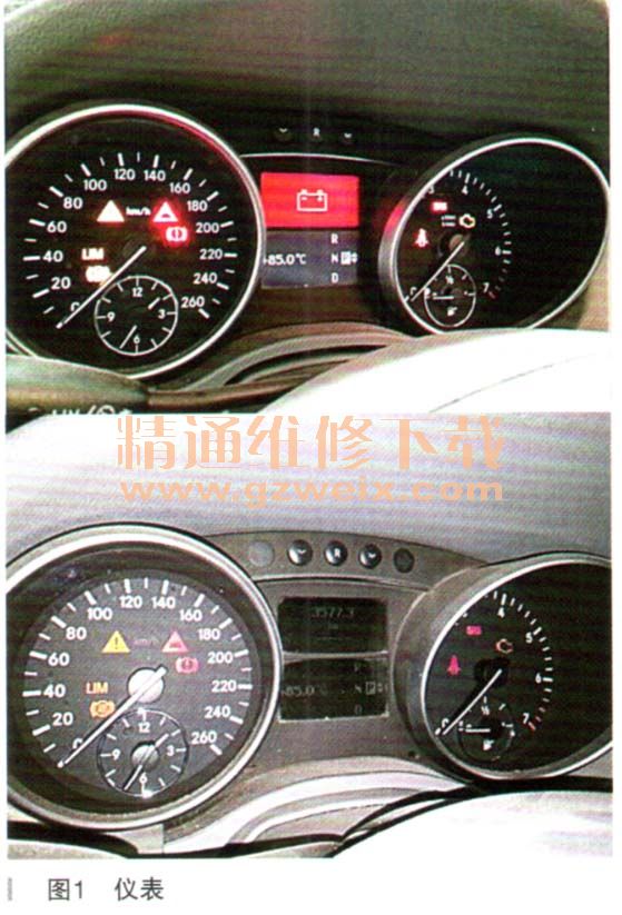 奔驰ml350仪表上多种故障指示灯常亮