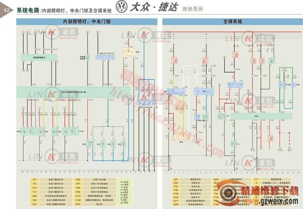 大众捷达系统电路--内部照明灯,中控门锁及空调系统